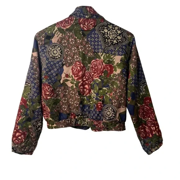 Carol Anderson Collection Petite Floral Rose Patchwork Bomber Jacket - Picture 10 of 10